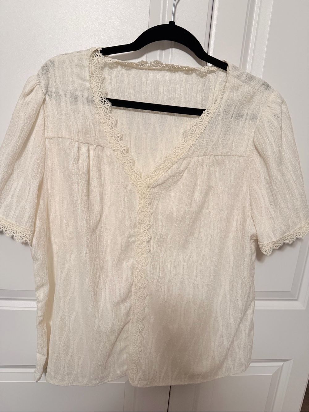 Women’s Cream Lace-Trim V-Neck Top